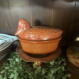 Vintage duck on a nest ceramic casserole